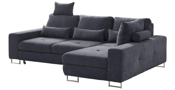 ECKSOFA in Flachgewebe Schwarz  - Schwarz, Design, Textil/Metall (260/188cm) - Hom`in