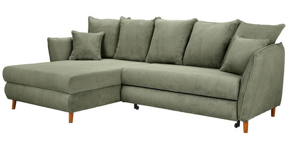 ECKSOFA in Cord Olivgrün  - Eichefarben/Olivgrün, KONVENTIONELL, Holz/Textil (284/162cm) - Carryhome