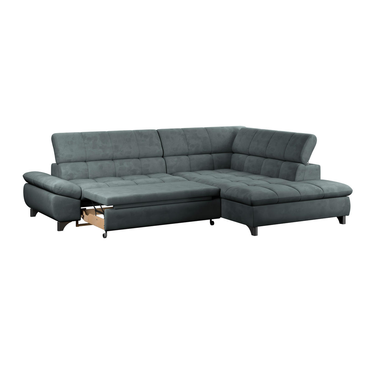 ECKSOFA Graublau Chenille  - Chromfarben/Graublau, KONVENTIONELL, Textil/Metall (312/234cm) - Livetastic