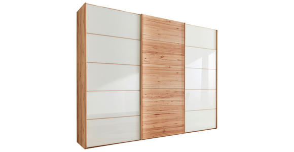 SCHWEBETÜRENSCHRANK  in Weiß, Buchefarben  - Buchefarben/Weiß, Natur, Glas/Holz (250/236/67cm) - Linea Natura
