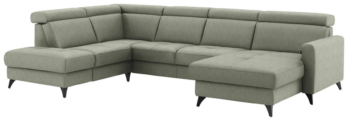 WOHNLANDSCHAFT Flachgewebe Grün  - Schwarz/Grün, Konventionell, Textil/Metall (215/333/174cm) - Beldomo System