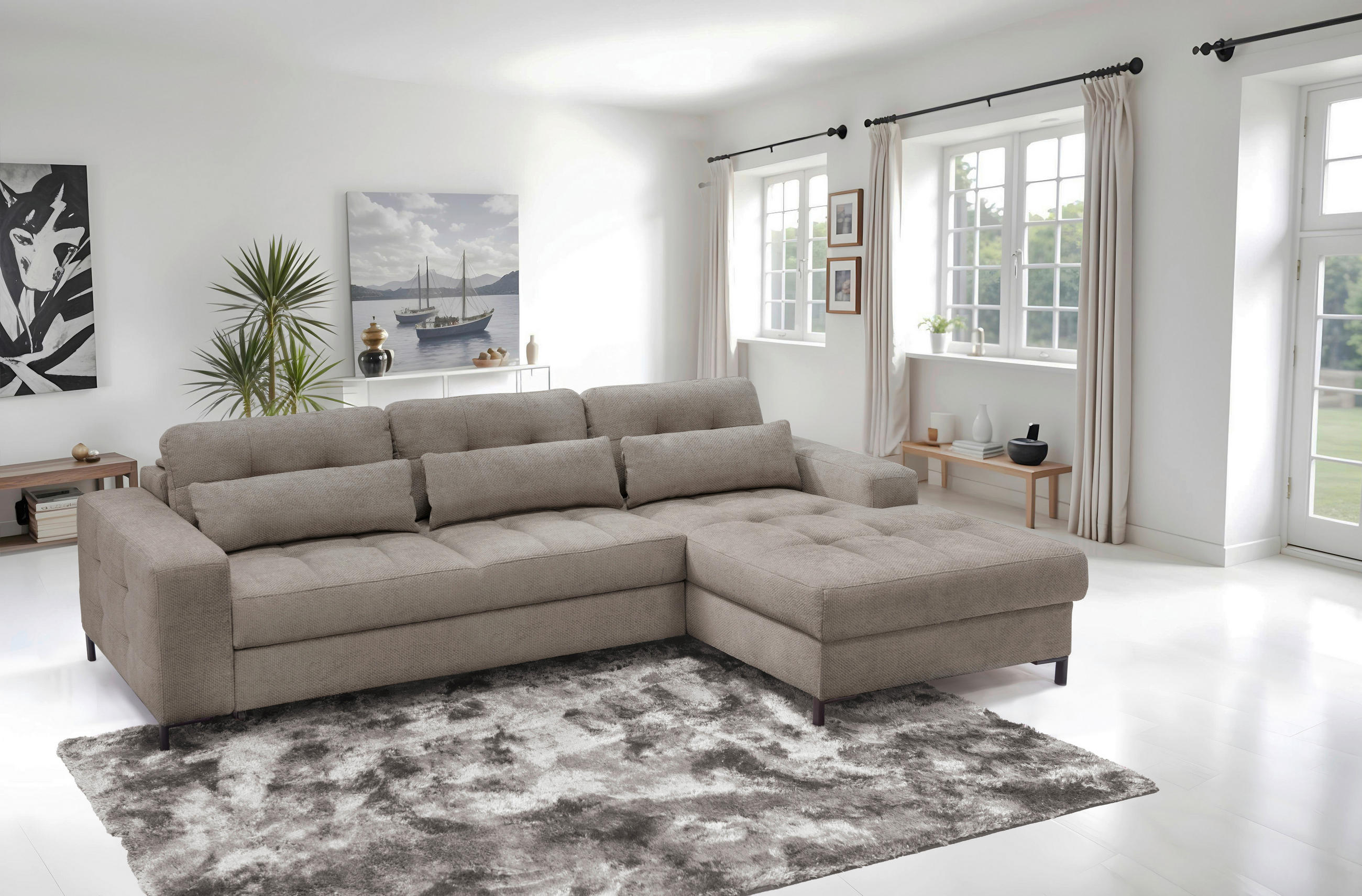 ECKSOFA in Struktur Hellbraun  - Hellbraun/Schwarz, Design, Textil/Metall (255/176cm) - Livetastic