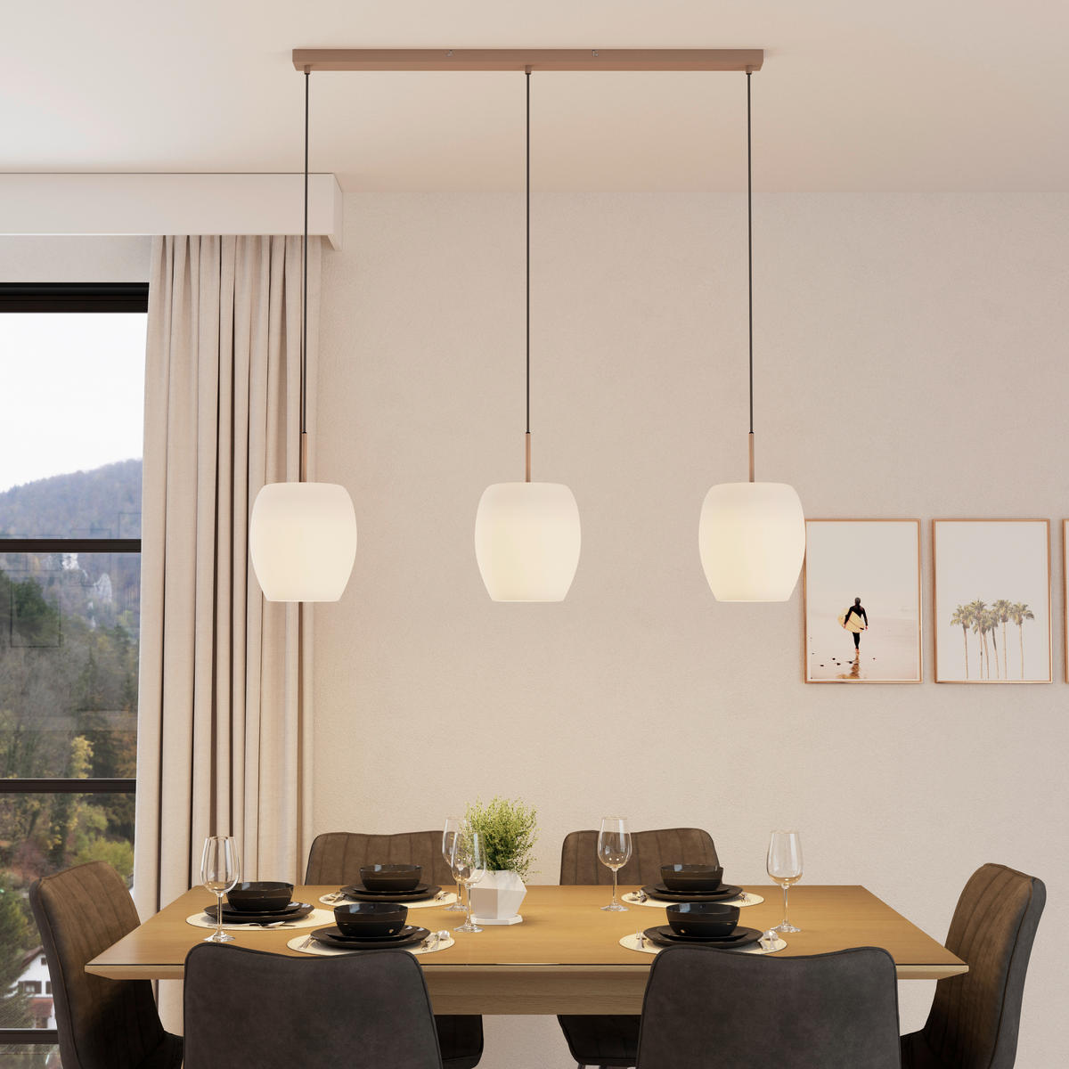 HÄNGELEUCHTE Lines 110/20/150 cm   - Sandfarben/Beige, Design, Glas/Metall (110/20/150cm) - Novel