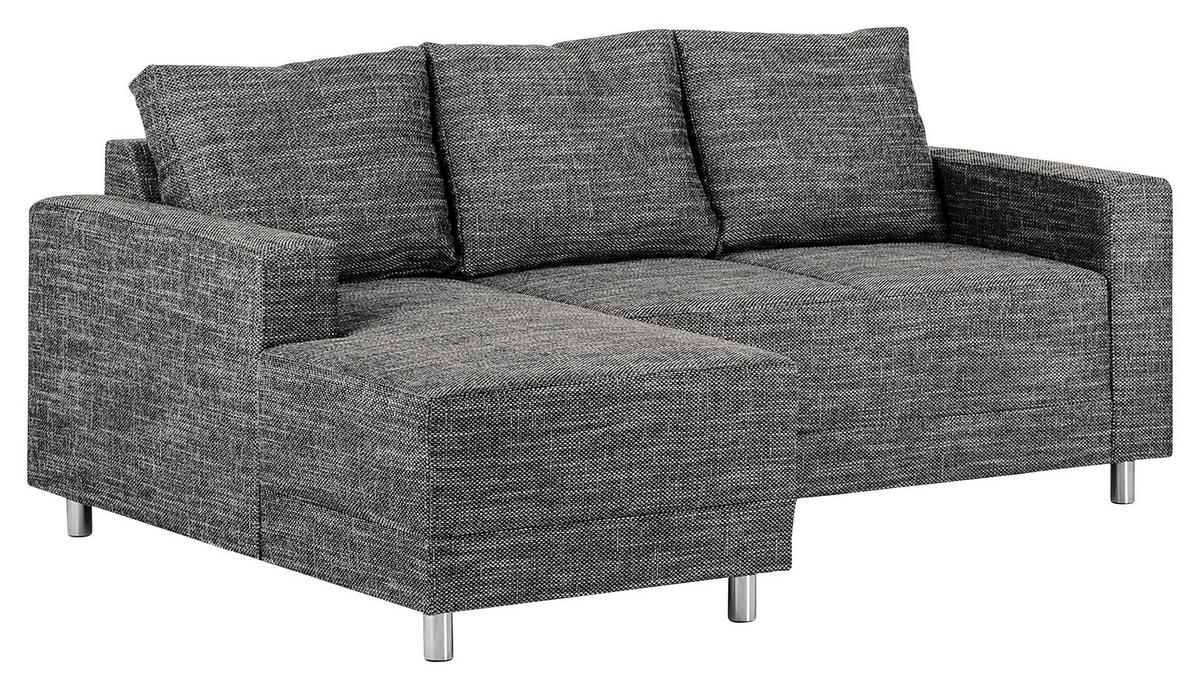 ECKSOFA in Struktur Schwarz  - Chromfarben/Schwarz, Design, Textil/Metall (144/200cm) - MID.YOU