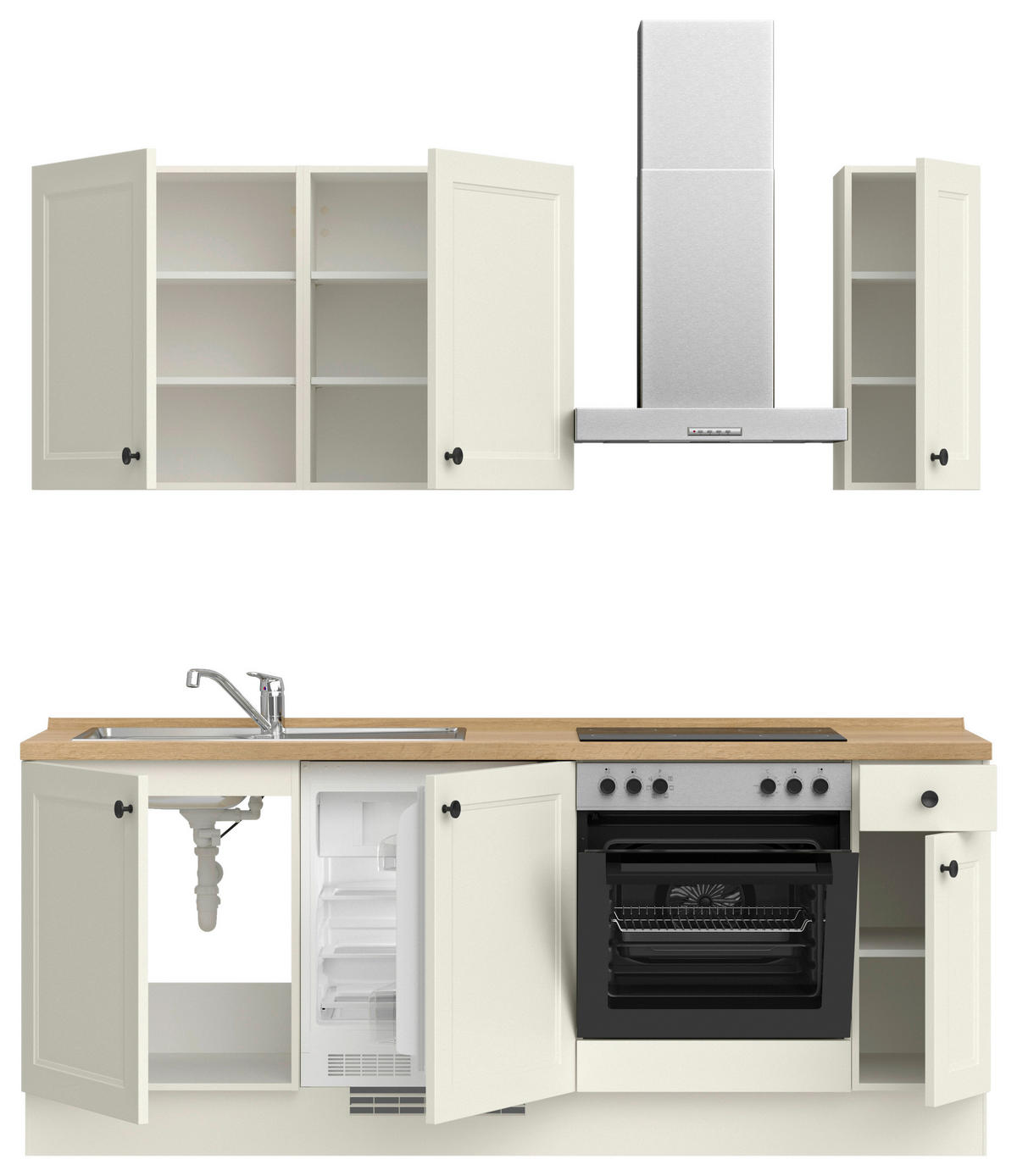 KÜCHENBLOCK Cascada 210 cm  in Weiß, Eichefarben  - Eichefarben/Schwarz, MODERN, Holzwerkstoff/Metall (210cm) - Nobilia