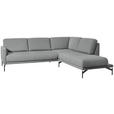 ECKSOFA in Flachgewebe, Struktur Hellgrau  - Anthrazit/Hellgrau, Design, Textil/Metall (254/230cm) - Ambiente