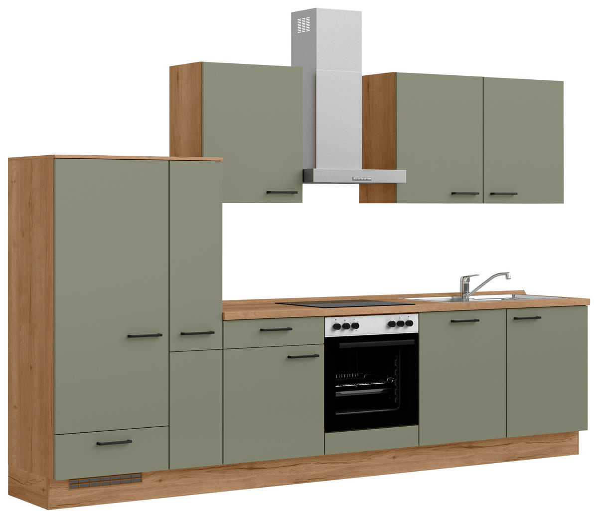 KÜCHENLEERBLOCK Senso 330 cm  in Eichefarben, Olivgrün  - Eichefarben/Schwarz, MODERN, Holzwerkstoff/Metall (330cm) - Nobilia