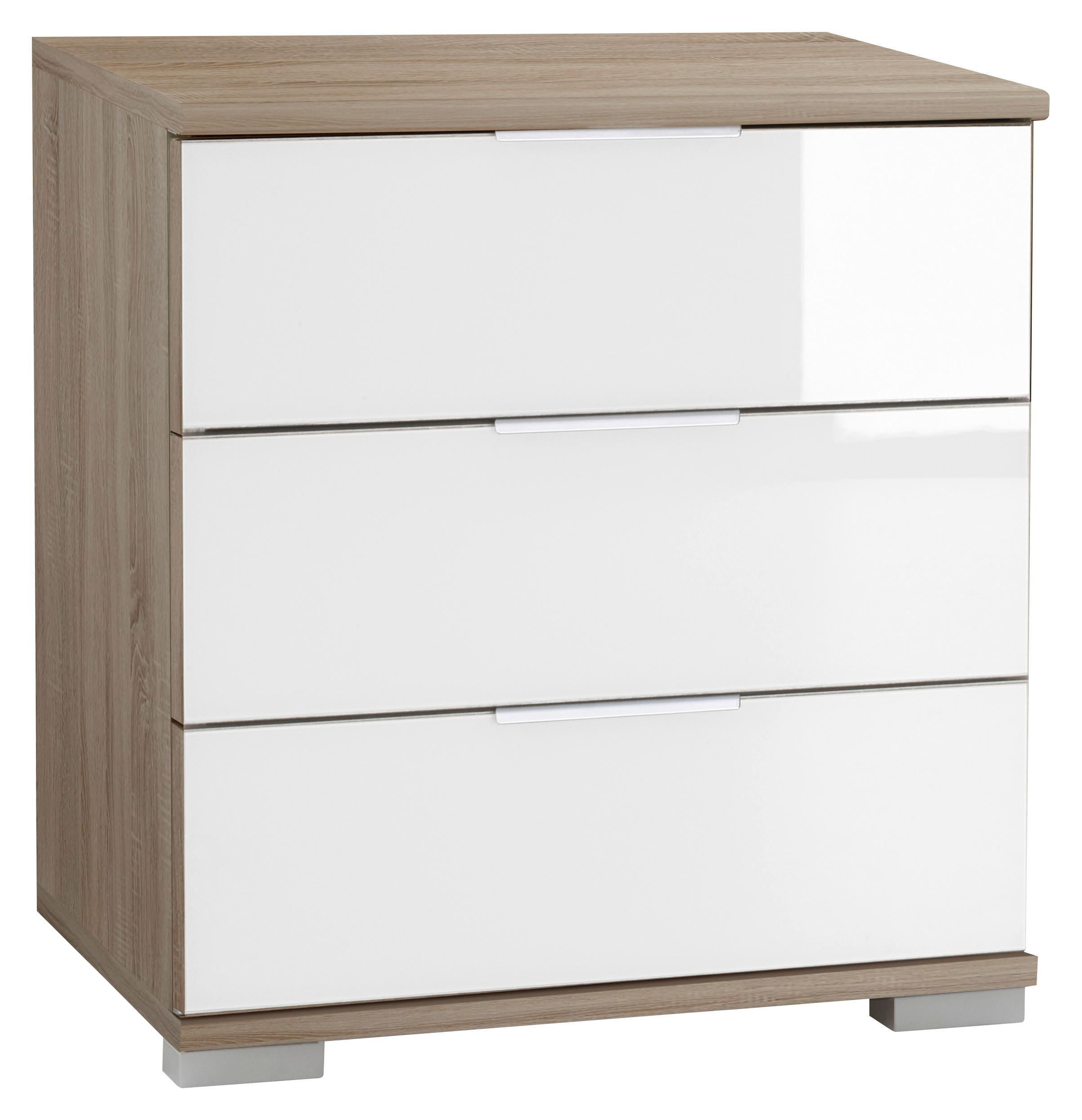 NOČNA OMARICA, bela, barve hrasta  - barve kroma/barve hrasta, Design, kovina/umetna masa (52/58/38cm) - Carryhome