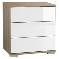 NOČNA OMARICA, bela, barve hrasta  - barve kroma/barve hrasta, Design, kovina/umetna masa (52/58/38cm) - Carryhome