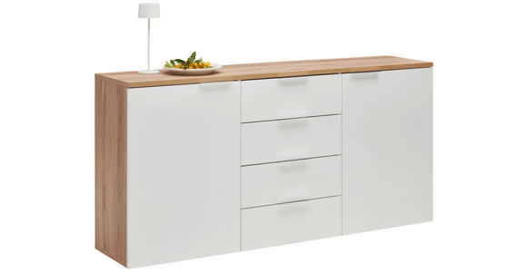 SIDEBOARD Eichefarben, Weiß Hochglanz Einlegeböden  - Chromfarben/Eichefarben, Design, Holzwerkstoff/Kunststoff (180/89/43cm) - Xora