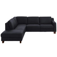 ECKSOFA Echtleder Schwarz  - Eichefarben/Schwarz, Design, Leder/Holz (235/259cm) - Valdera