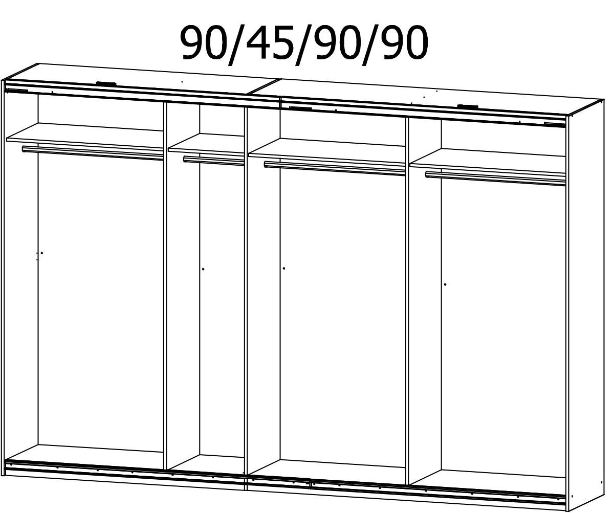 SCHIEBETÜRENSCHRANK 316/211/62 cm 4-türig Graphitfarben, Grau  - Chromfarben/Eichefarben, MODERN, Holzwerkstoff/Metall (316/211/62cm) - Rauch Möbel