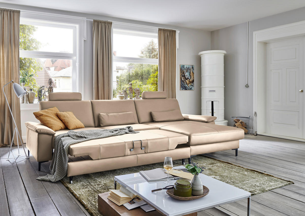 ECKSOFA in Echtleder Hellbraun  - Hellbraun/Schwarz, Design, Leder/Metall (334/176cm) - Dieter Knoll