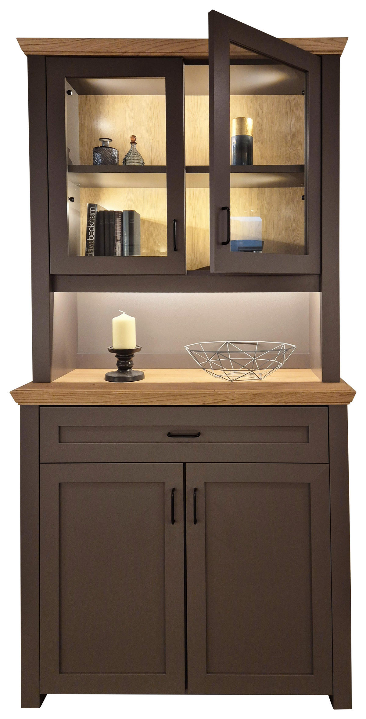 BUFFET Graphitfarben, Eichefarben  108/202/43 cm  - Eichefarben/Schwarz, LIFESTYLE, Glas/Holz (108/202/43cm) - Landscape