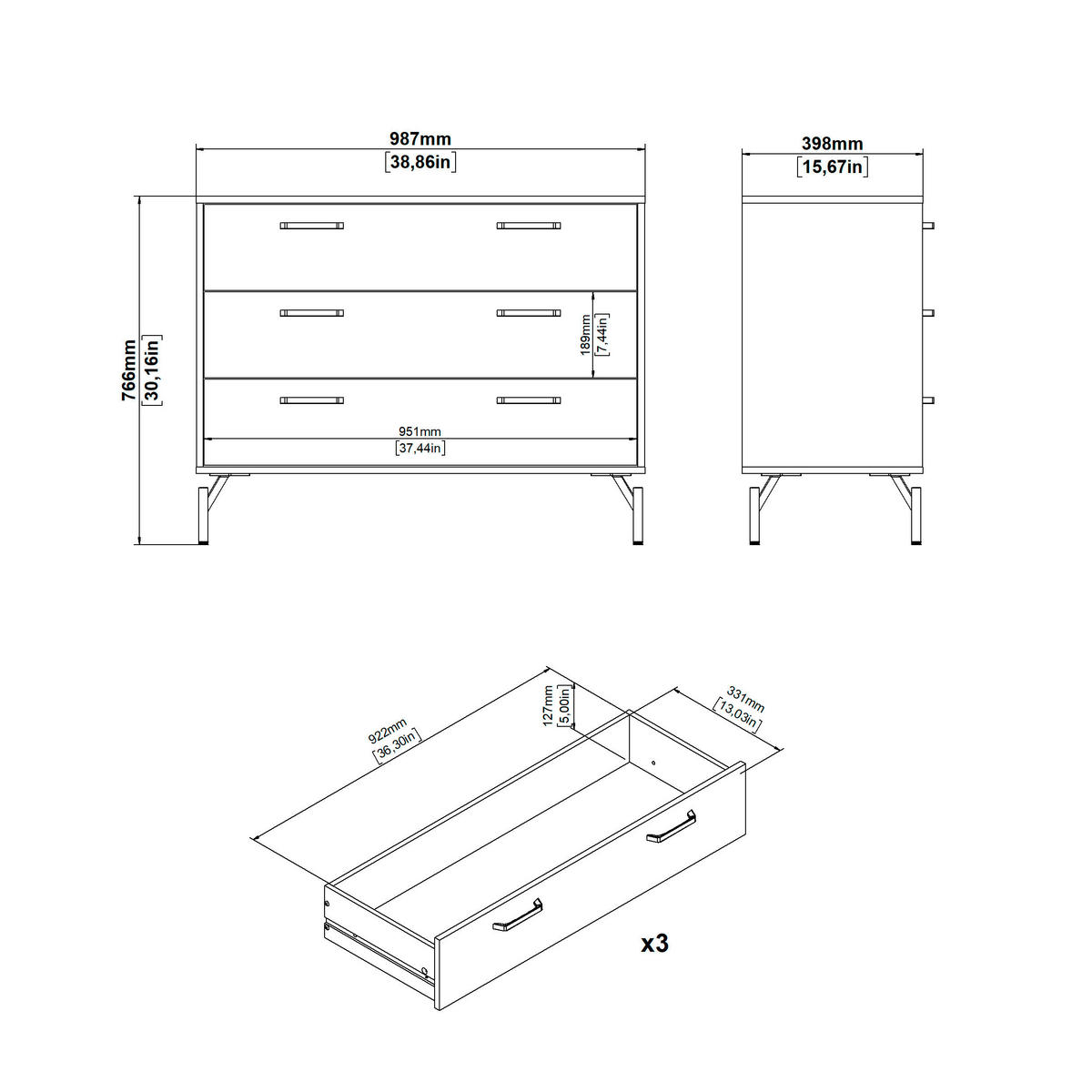 SIDEBOARD  in 98,7/76,6/39,8 cm  - Schwarz, Design, Holzwerkstoff/Metall (98,7/76,6/39,8cm) - Best Price