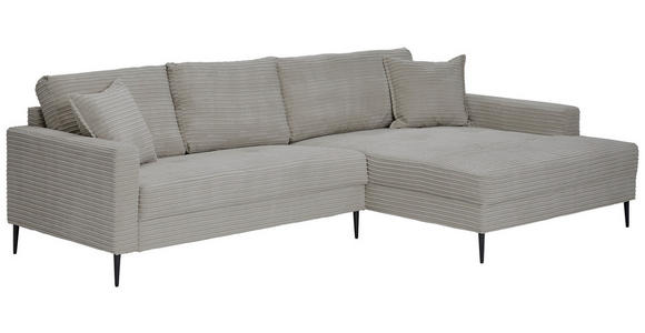 ECKSOFA Hellgrau Cord - Hellgrau/Schwarz, KONVENTIONELL, Textil/Metall (276/173cm) - Carryhome