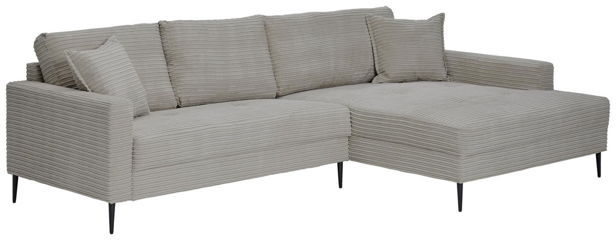 ECKSOFA Hellgrau Cord  - Hellgrau/Schwarz, KONVENTIONELL, Textil/Metall (276/173cm) - Carryhome