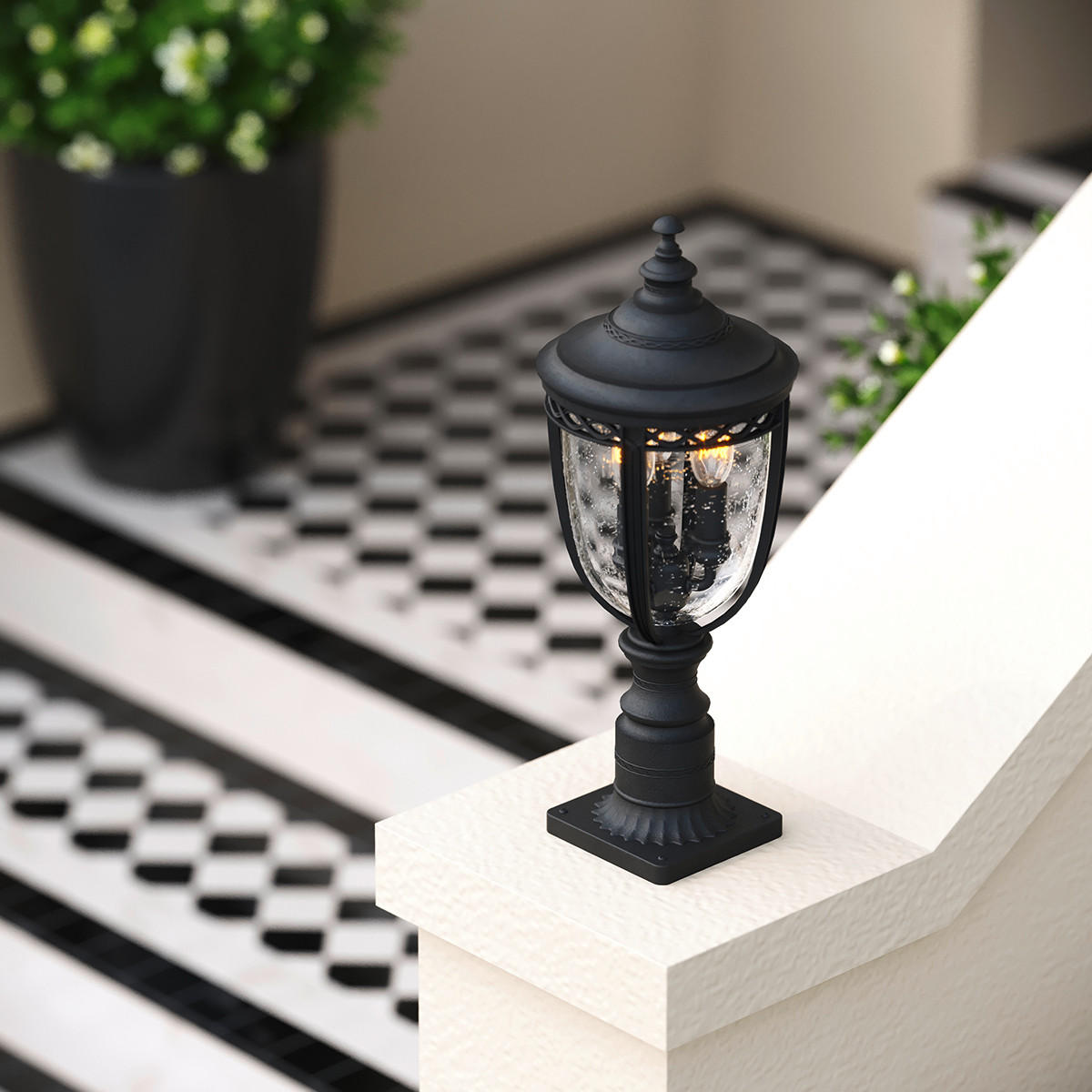 SOCKELBELYSNING - svart, Basics, metall/glas (21.6/55.3cm) - Elstead Lighting