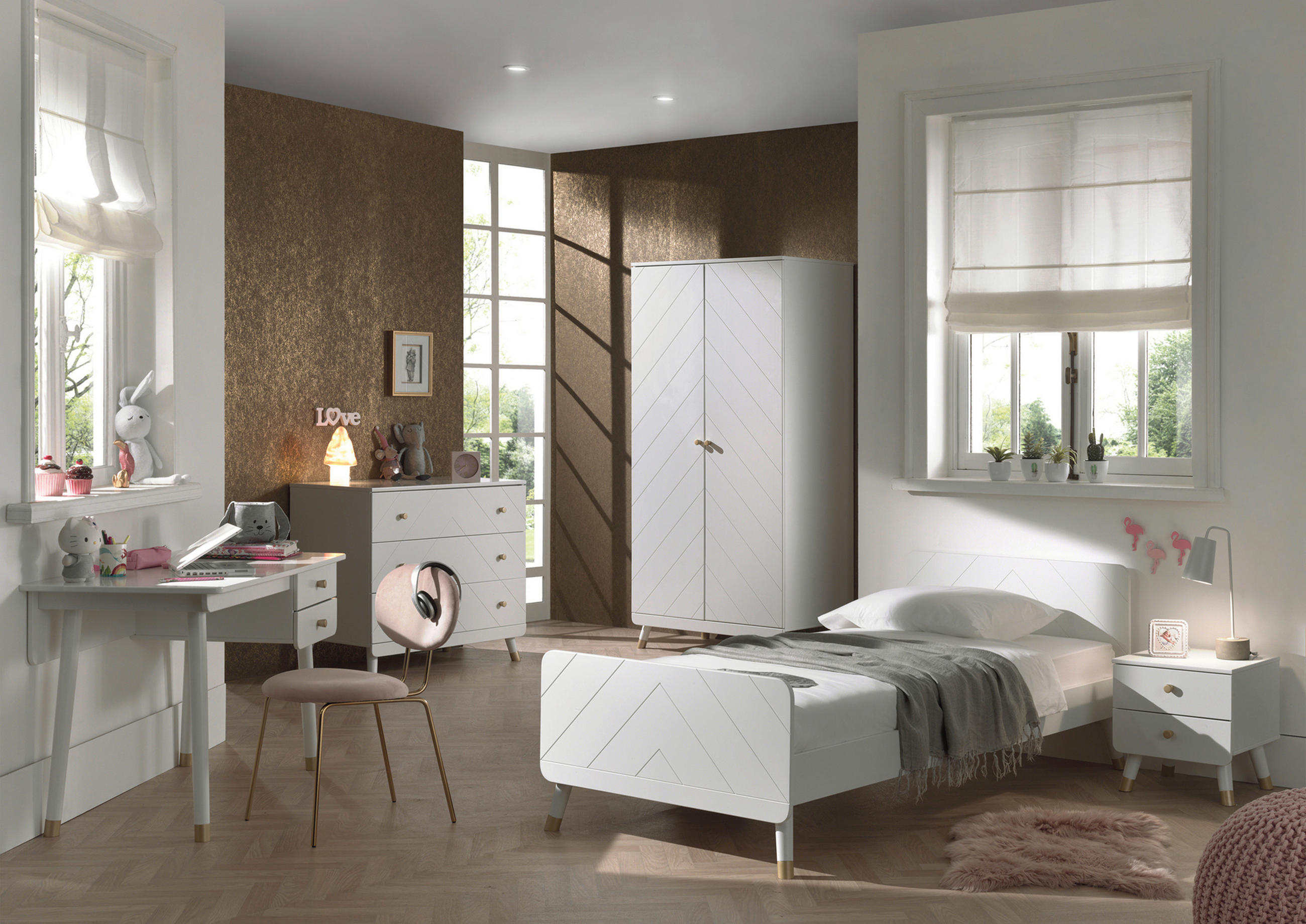KOMMODE Weiß - Goldfarben/Weiß, MODERN, Kunststoff (100/89/57cm) - MID.YOU