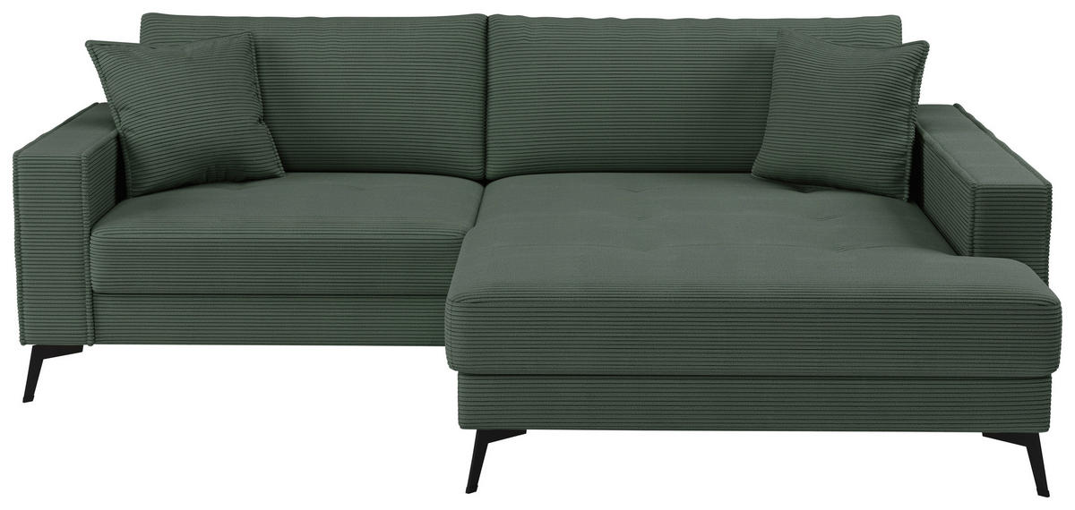 ECKSOFA TED Dunkelgrün Cord Zierkissen  - Dunkelgrün/Schwarz, Trend, Textil/Metall (228/174cm) - P & B