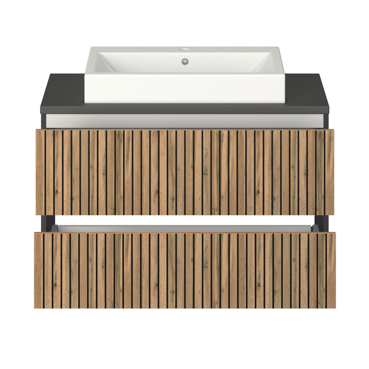 BADEZIMMER  in 90 cm  - Eiche Wotan/Graphitfarben, KONVENTIONELL, Glas/Keramik (90cm) - Xora