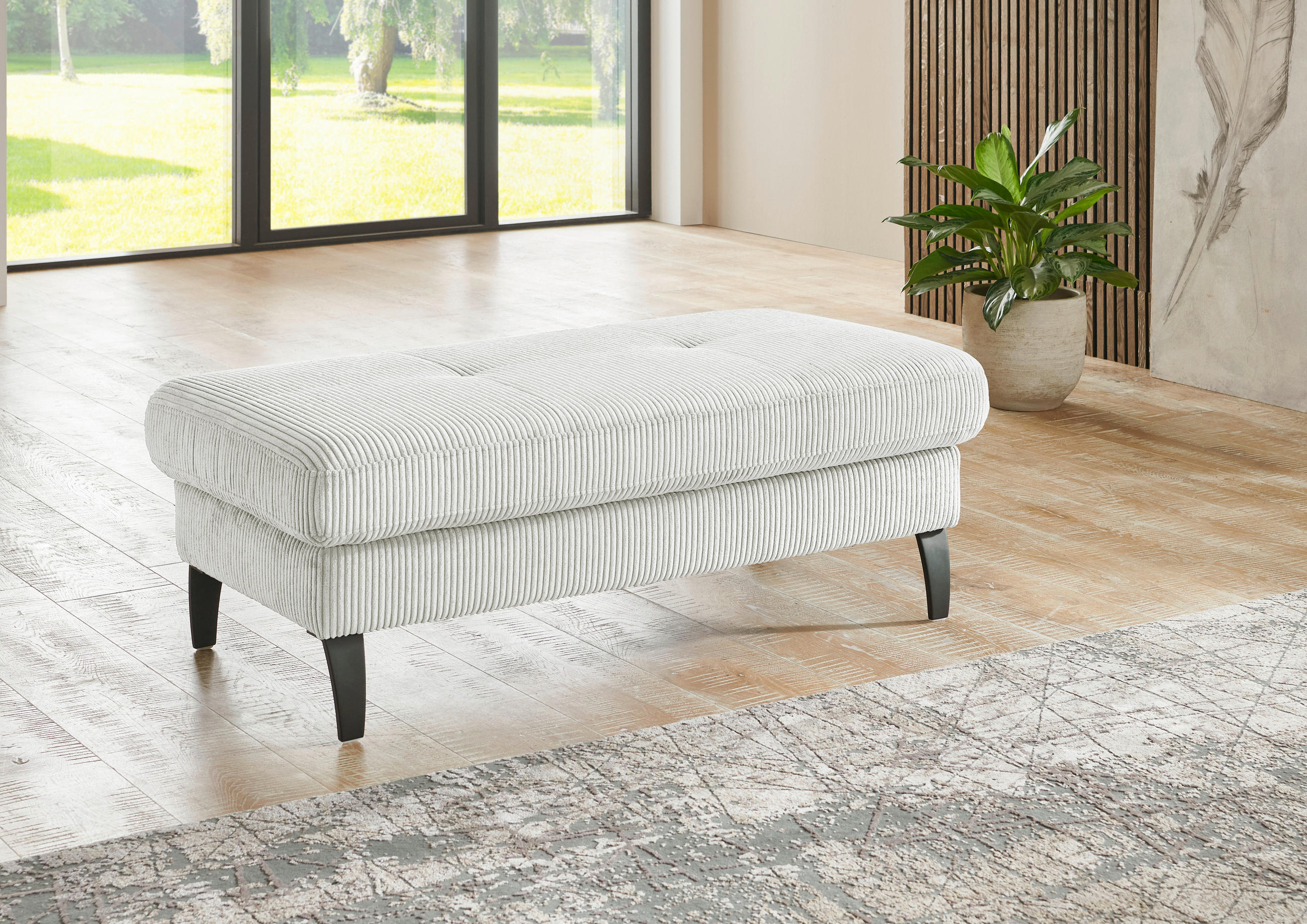HOCKER in Textil Creme  - Creme/Schwarz, Modern, Textil/Metall (130/45/67cm) - Beldomo Style