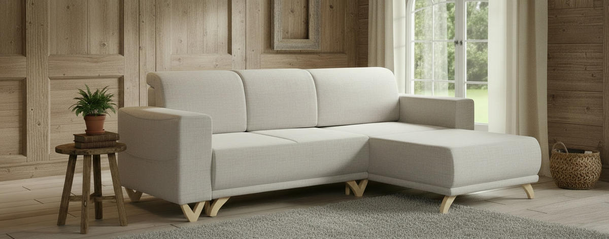 ECKSOFA Bella in Textilgeflecht Graphitfarben  257/174 cm  - Wengefarben/Graphitfarben, Design, Holz/Textil (257/174cm) - Livetastic