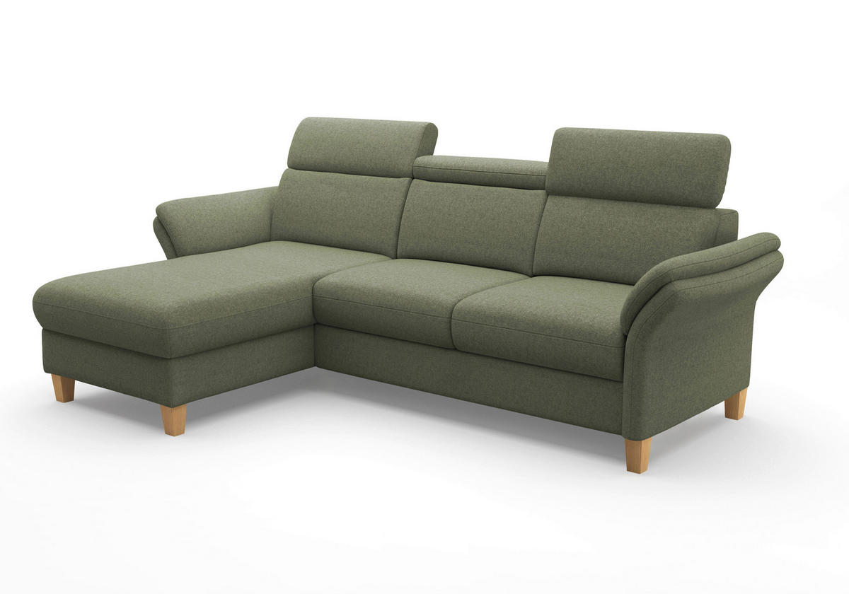 ECKSOFA GLENDALE E Olivgrün Flachgewebe  - Eichefarben/Olivgrün, KONVENTIONELL, Holz/Textil (166/253cm) - Sit & More