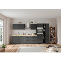 KÜCHENBLOCK 360 cm   in Eiche Wotan, Grau  - Eiche Wotan/Schwarz, LIFESTYLE, Holzwerkstoff/Metall (360cm) - Held