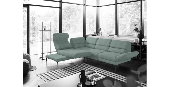 ECKSOFA in Flachgewebe Salbeigrün 212-253/256-363 cm - Salbeigrün/Schwarz, Design, Textil/Metall (212-253/256-363cm) - Dieter Knoll