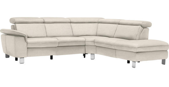 ECKSOFA in Flachgewebe, Mikrofaser Ecru  - Ecru/Beige, Design, Textil/Metall (271/242cm) - Cantus