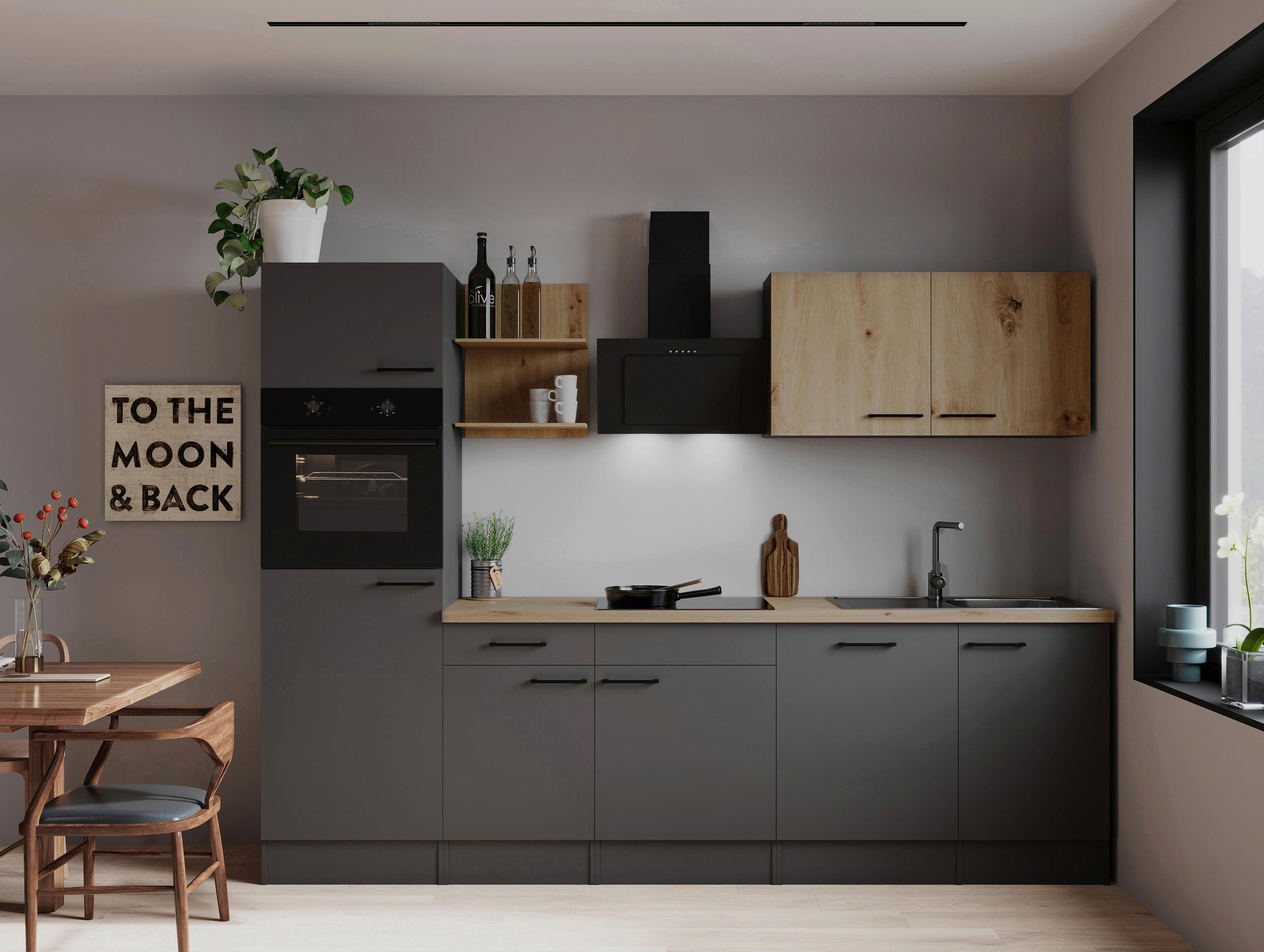 MODULKÖK 280 cm   i grå, ek Artisan  - grå/ek Artisan, Trend, metall/trämaterial (280cm) - Respekta
