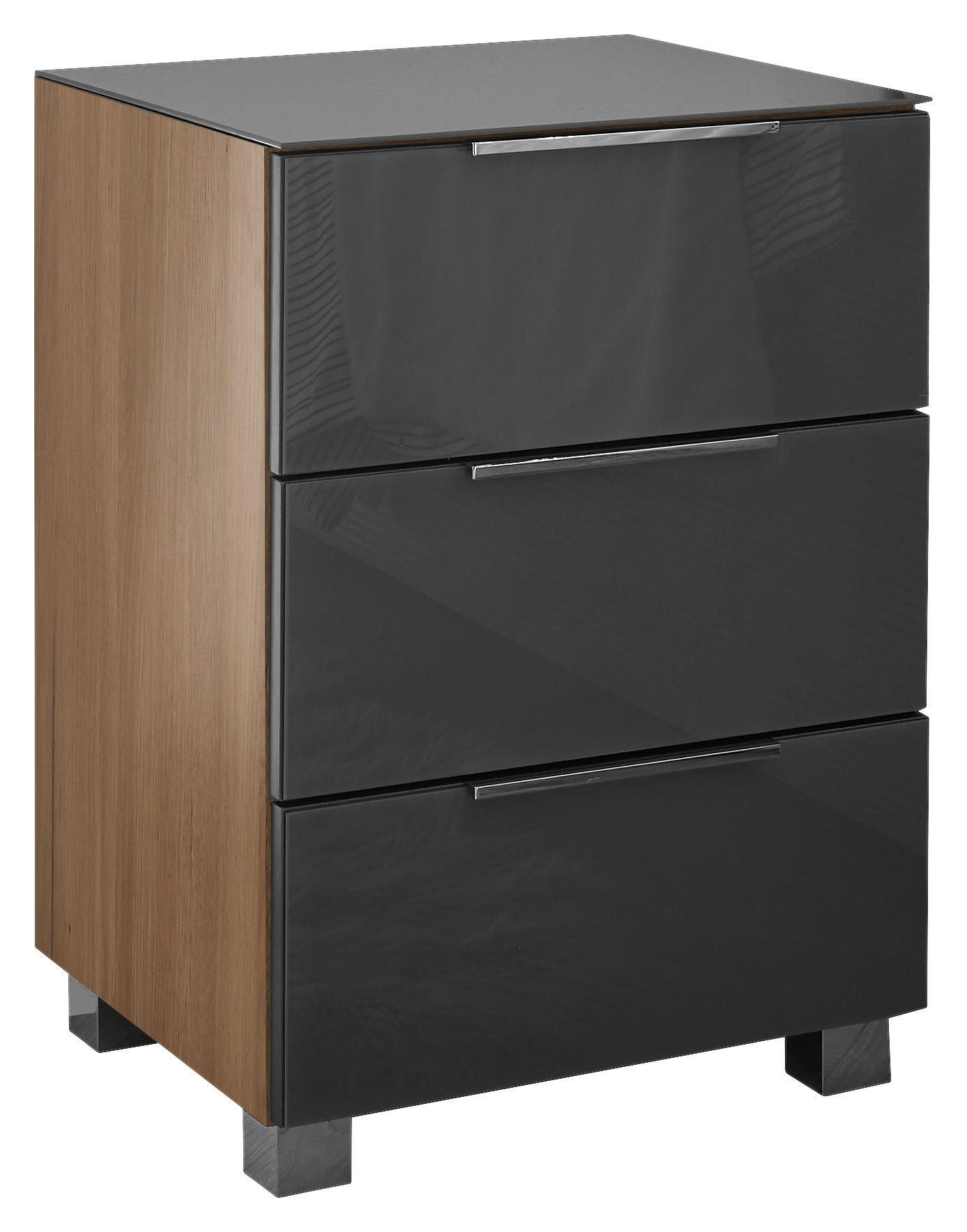 NACHTKÄSTCHEN in Graphitfarben, Eichefarben  - Chromfarben/Eichefarben, KONVENTIONELL, Glas/Holzwerkstoff (45,1/63,5/40,2cm) - Xora