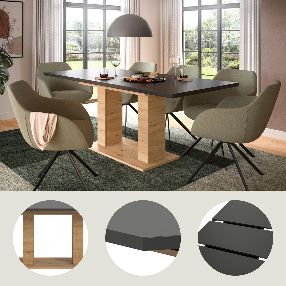 ESSTISCH in Holzwerkstoff 150-190/90/76 cm  - Eiche Artisan/Grau, KONVENTIONELL, Holzwerkstoff (150-190/90/76cm) - MID.YOU