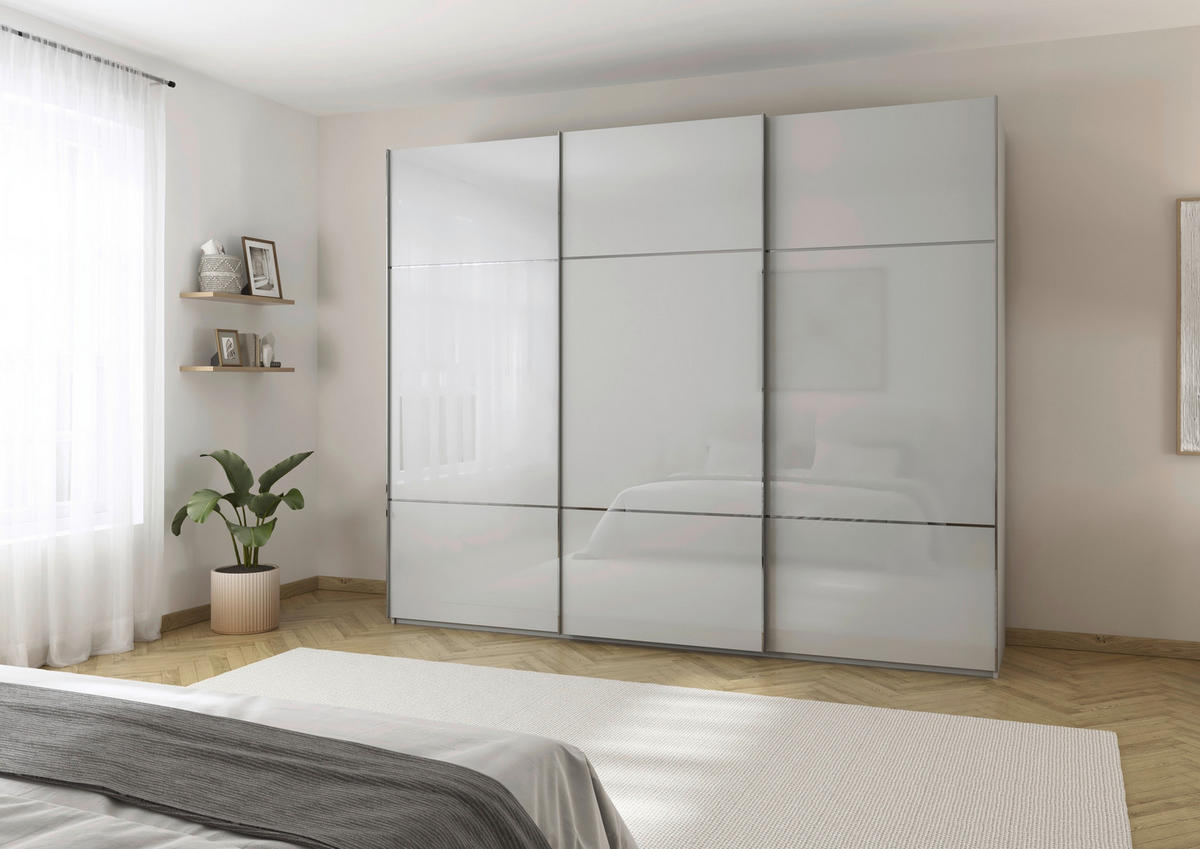 SCHWEBETÜRENSCHRANK in Grau  - Chromfarben/Grau, Konventionell, Glas/Holzwerkstoff (301/223/68cm) - Novel