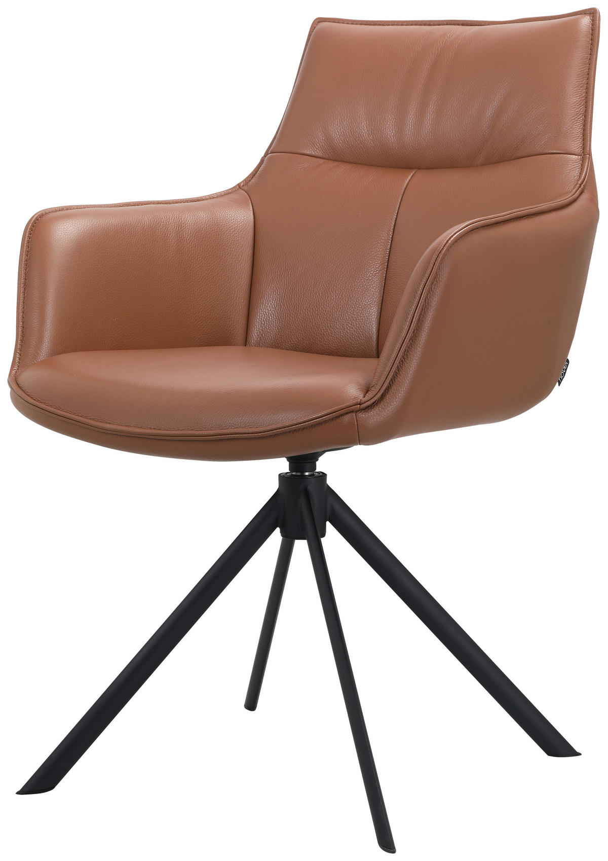 ARMLEHNSTUHL  in Eisen Echtleder pigmentiert  - Cognac/Schwarz, Design, Leder/Metall (60/89/63,5cm) - Novel