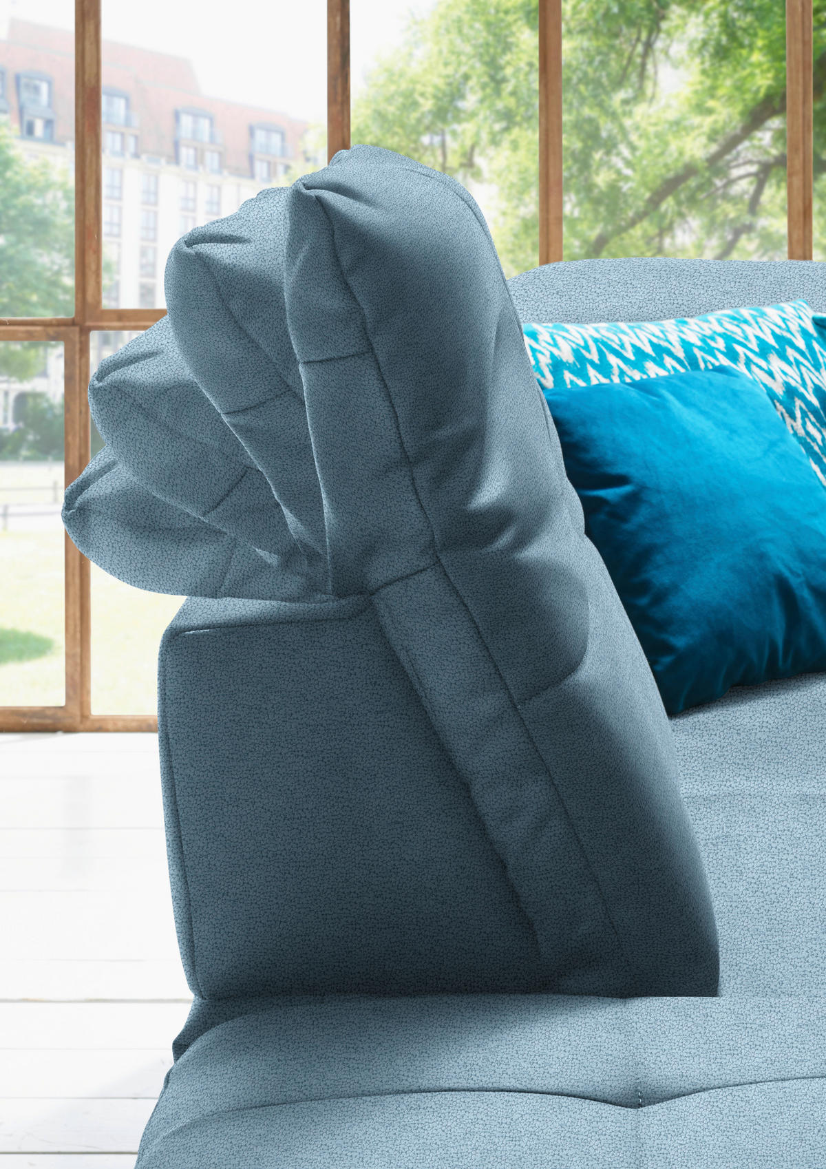 WOHNLANDSCHAFT  in Mikrofaser Hellblau  - Chromfarben/Hellblau, Design, Holzwerkstoff/Textil (260/371/195cm) - Beldomo Style