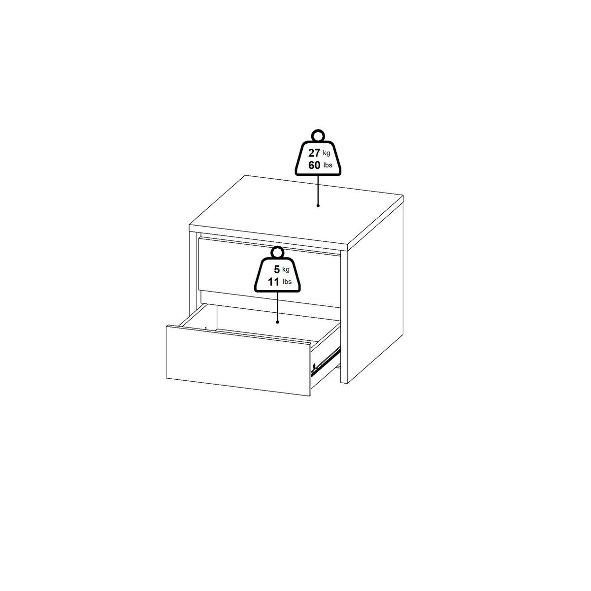 NOČNÍ STOLEK, bílá, 52/45/48 cm - bílá, Konvenční, kompozitní dřevo (52/45/48cm) - Boxxx
