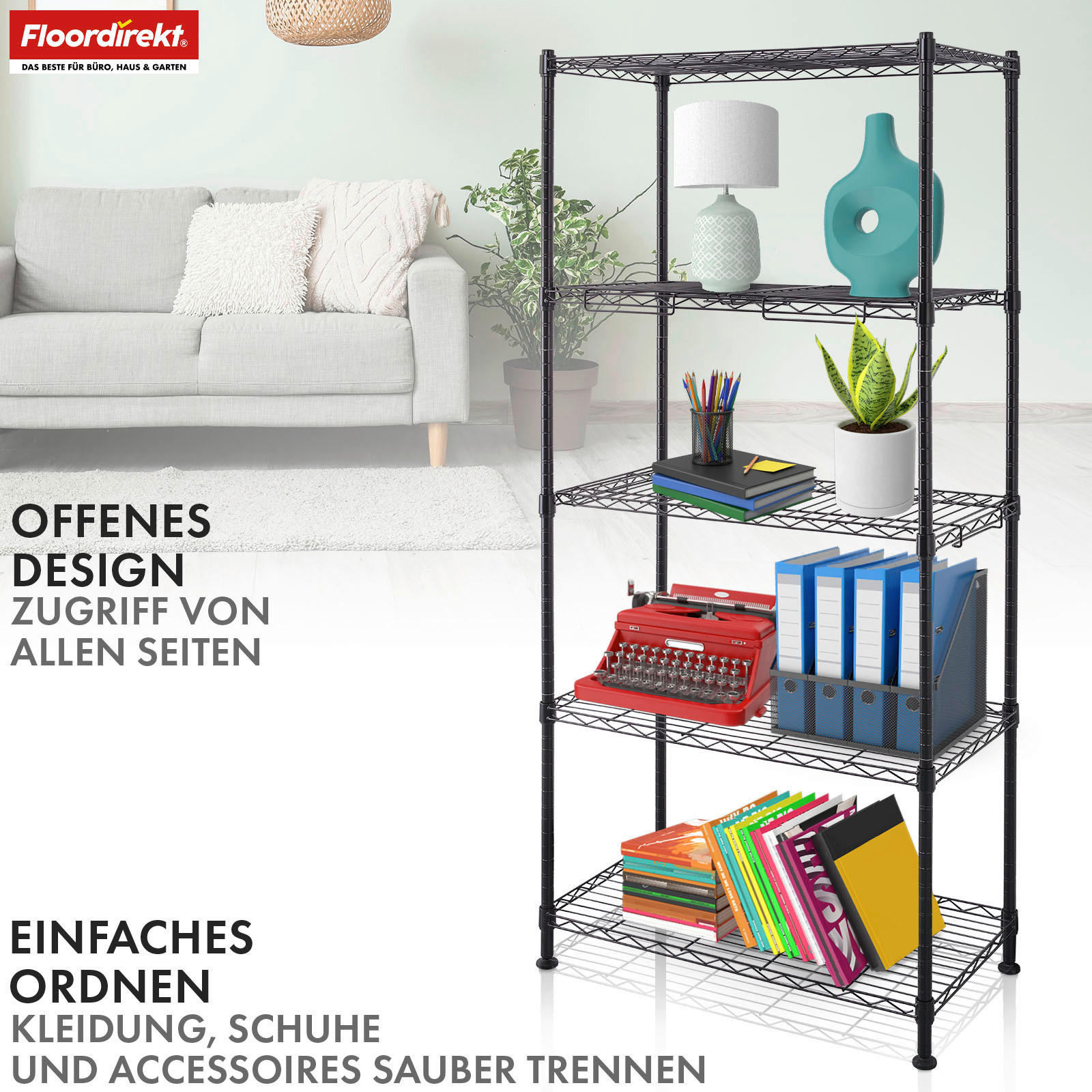 SCHWERLASTREGAL 75/170/40 cm  - Schwarz, Basics, Metall (75/170/40cm) - Floordirekt