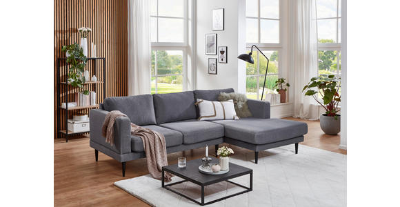 ECKSOFA  in Flachgewebe Grau Rückenkissen, Rücken echt  240/154 cm  - Schwarz/Grau, KONVENTIONELL, Holz/Textil (240/154cm) - Carryhome