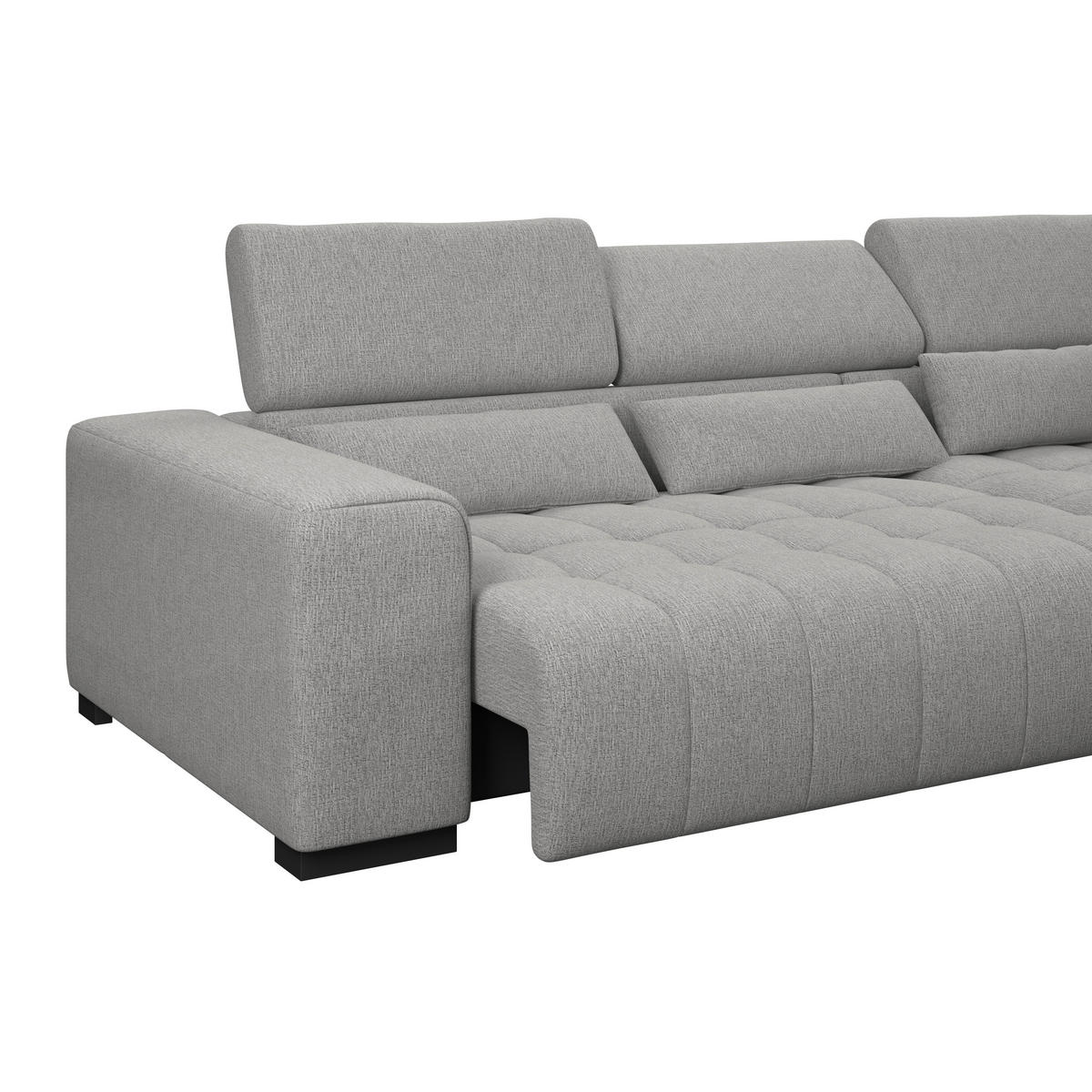ECKSOFA MATERA Dunkelgrau Chenille, Struktur Nierenkissen, Kopfteilverstellung, Sitzvorzug  - Dunkelgrau/Schwarz, Trend, Holz/Textil (311/226cm) - MID.YOU