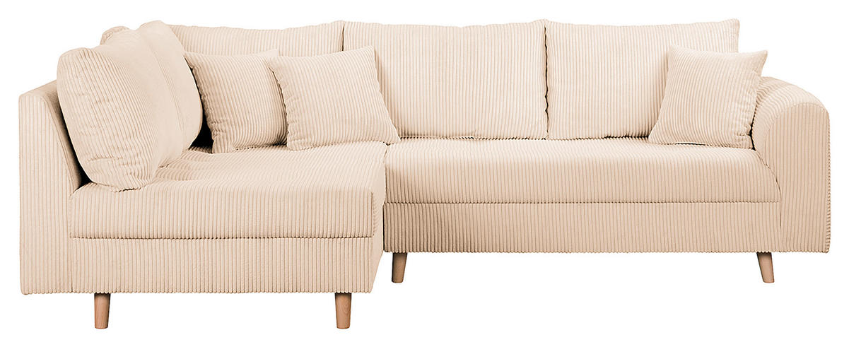 ECKSOFA inkl. Hocker Ariella Creme Cord  - Creme/Naturfarben, Design, Holz/Textil (161/231cm) - Livetastic