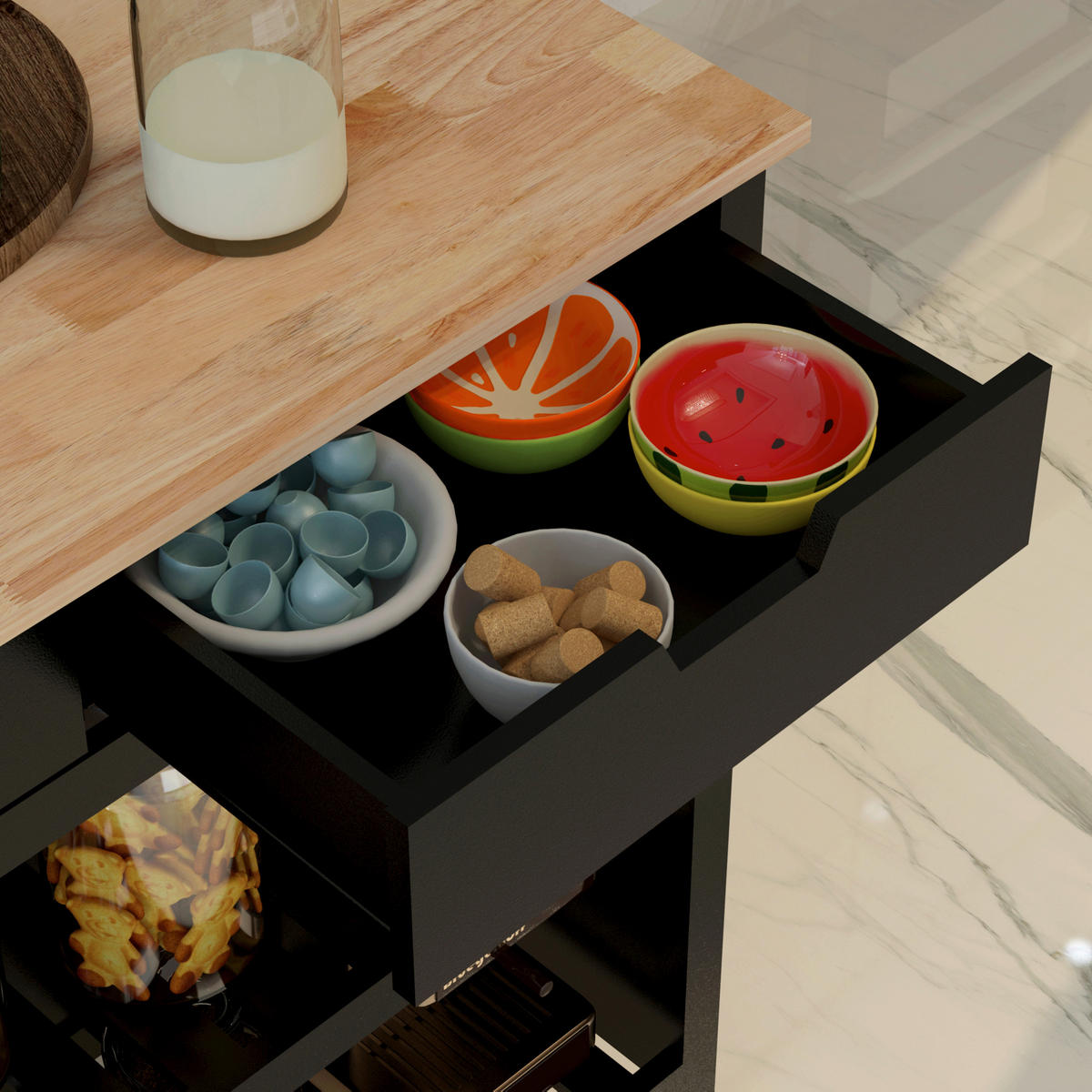 KÜCHENINSEL   in Naturfarben, Schwarz  - Schwarz/Naturfarben, Basics, Holz/Holzwerkstoff (98/94/58cm) - MID.YOU