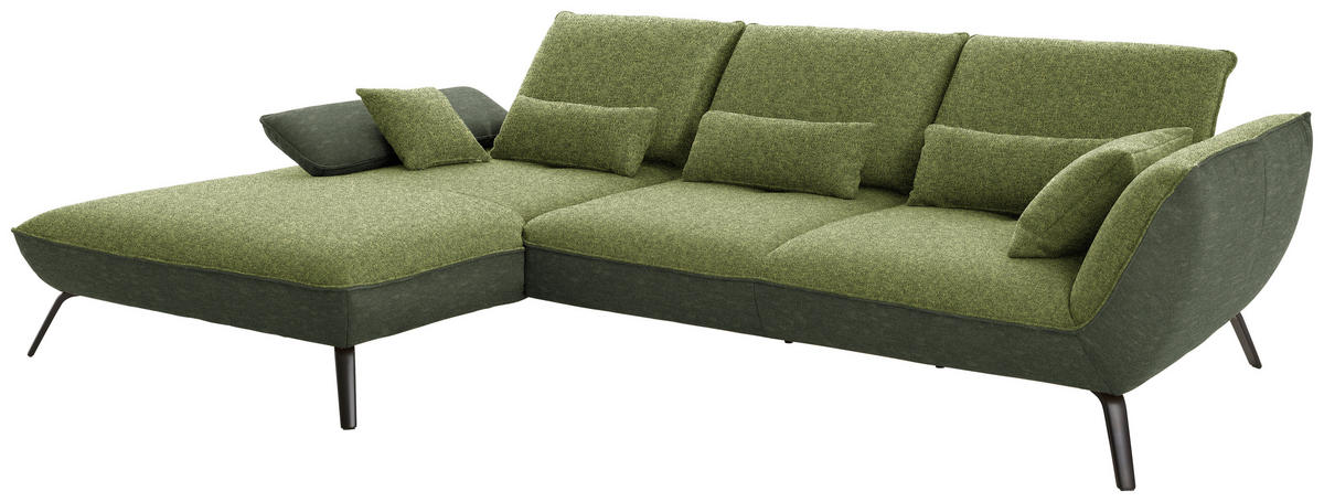 ECKSOFA in Flachgewebe Grün  - Schwarz/Grün, Design, Textil/Metall (191/301cm) - Moderano