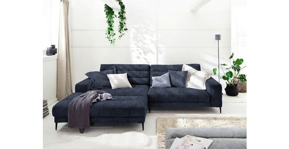 ECKSOFA in Flachgewebe Dunkelblau 207/296 cm - Schwarz/Dunkelblau, Design, Textil/Metall (207/296cm) - Dieter Knoll
