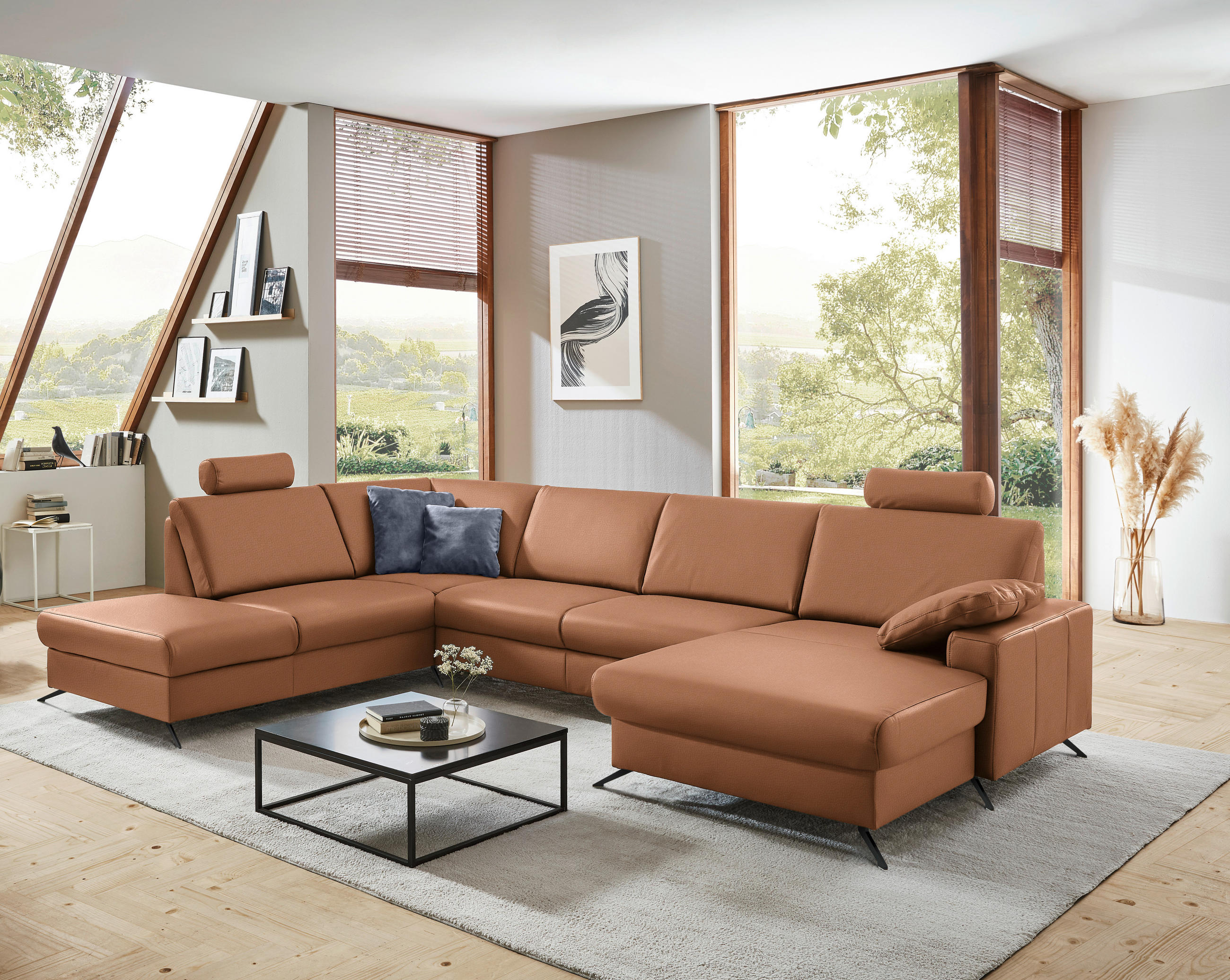 WOHNLANDSCHAFT in Echtleder Beigebraun  - Beigebraun/Schwarz, Design, Leder/Metall (233/339/165cm) - Beldomo Premium