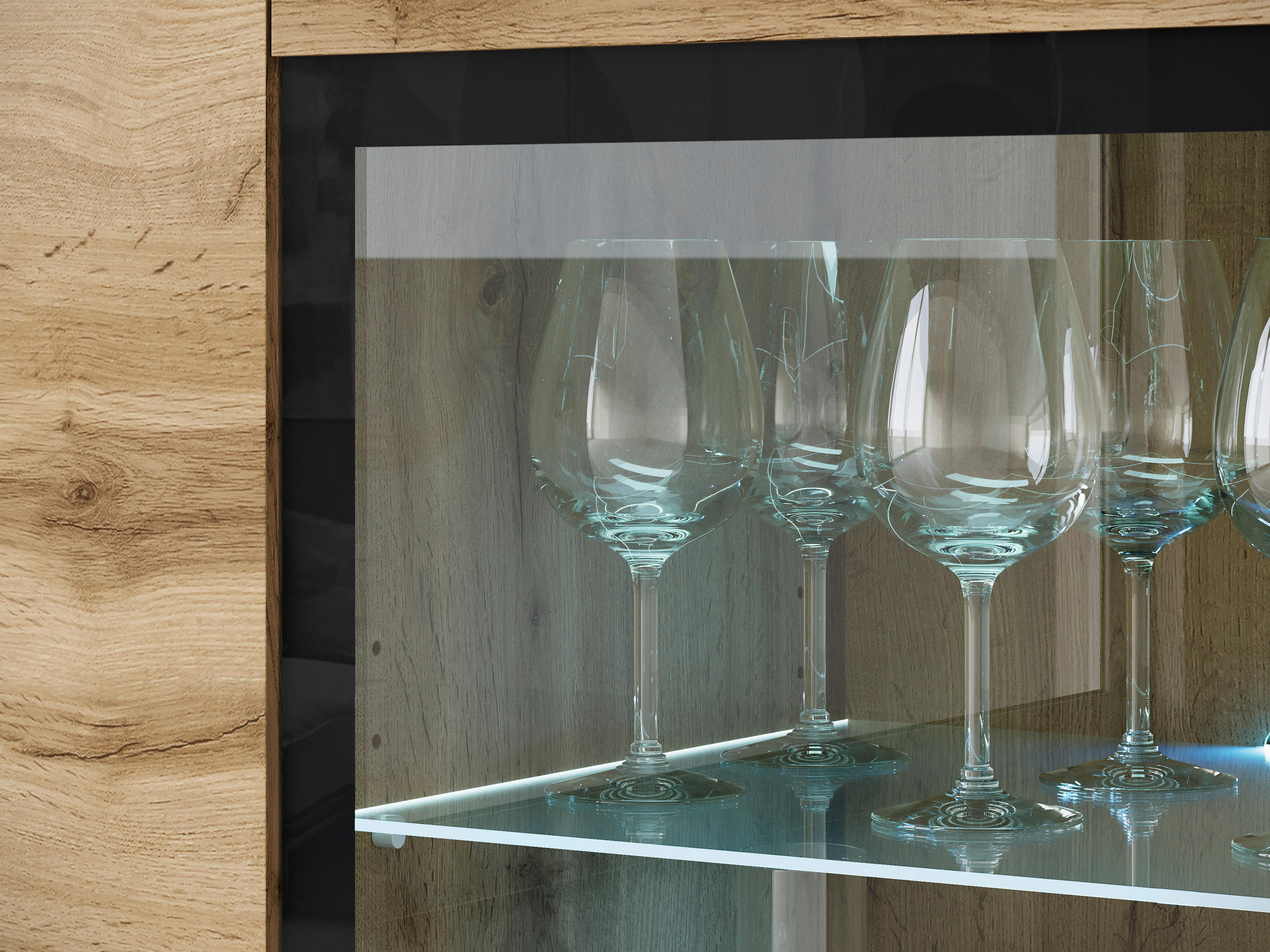 Thumbnail - P & B Highboard Vera, Eiche Wotan, Kunststoff, 9 Fächer, 120x102.3x39.5 cm, Fsc, stehend, Beleuchtung, Wohnzimmer, Kommo...