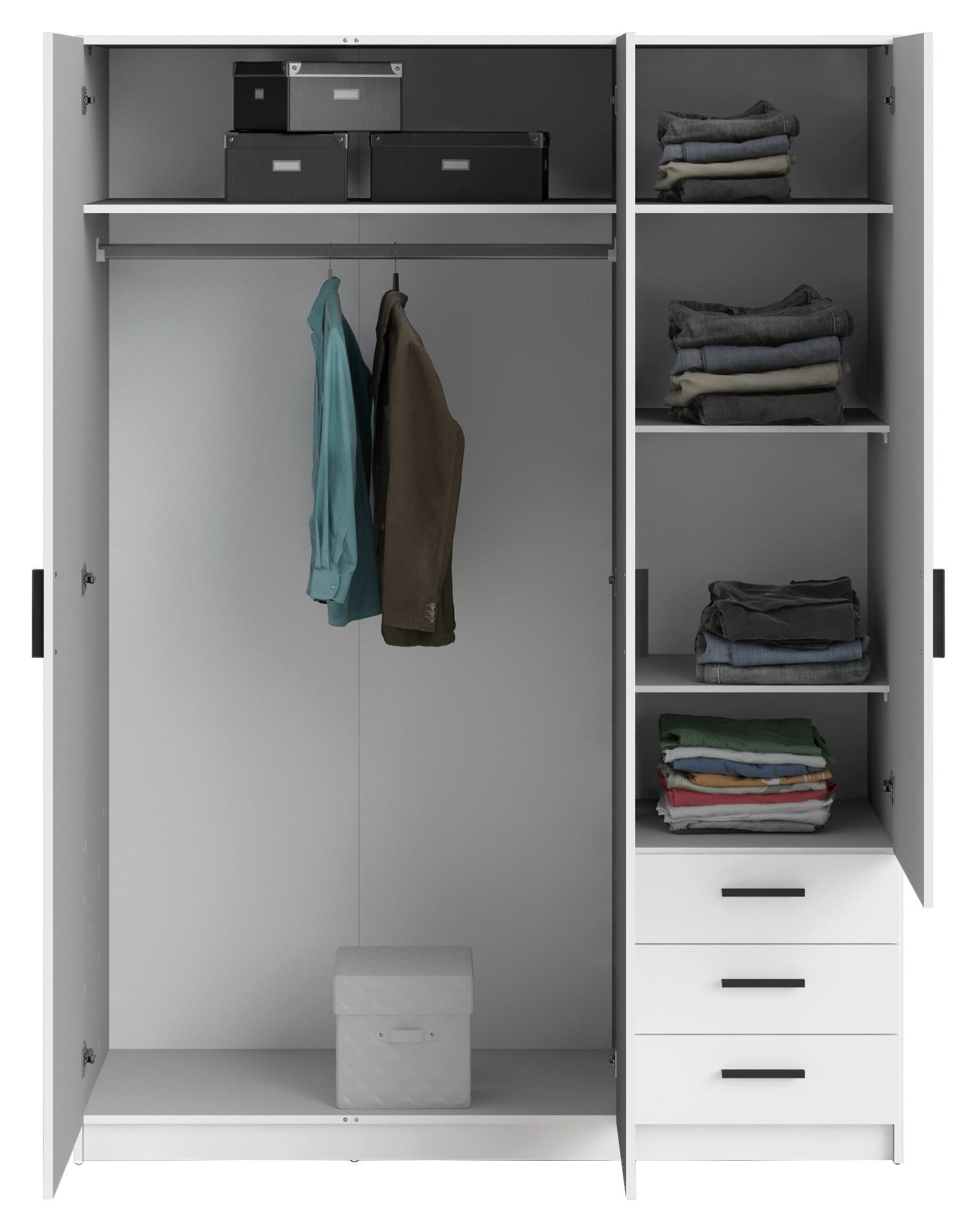 KLEIDERSCHRANK 147/200,4/49,8 cm 3-türig Weiß  - Schwarz/Weiß, Basics, Holzwerkstoff/Metall (147/200,4/49,8cm) - MID.YOU