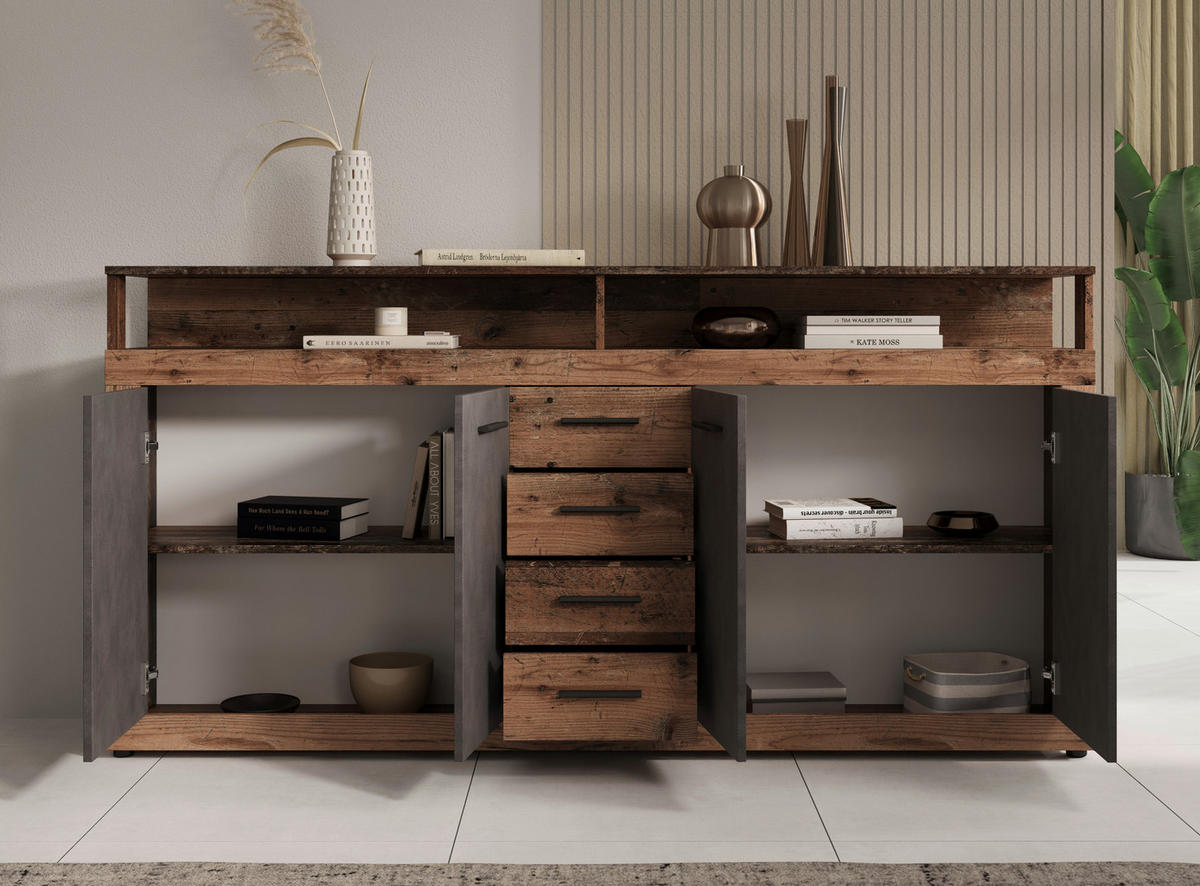 SIDEBOARD  in 190/96/32 cm  - Alteiche/Anthrazit, Design, Holzwerkstoff/Kunststoff (190/96/32cm) - MID.YOU