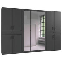 GARDEROB MED GÅNGJÄRNSDÖRRAR 313/208/58 cm 11-dörrar - grafitfärgad/svart, Klassisk, trämaterial/glas (313/208/58cm) - Carryhome